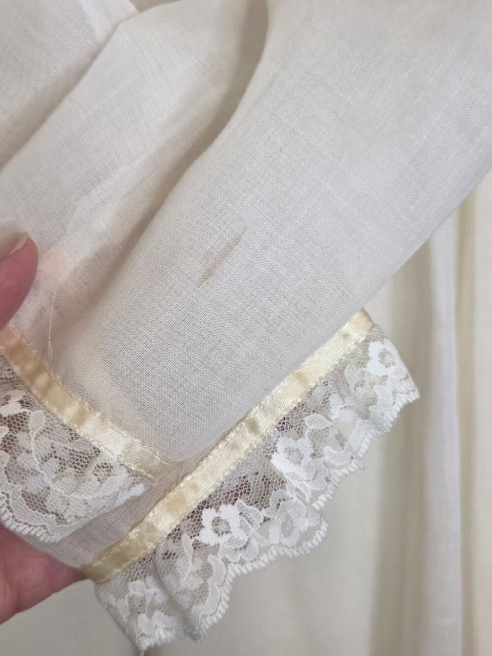 VTG Gunne Sax Ivory Lace Prairie Wedding Dress Cameo Pin Sheer OverlayCottage - Picture 7 of 15
